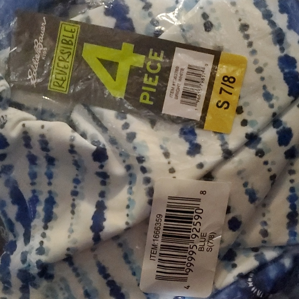 NWT Eddie Bauer Youth 4 Piece Mix & Match Reversible Swim Set Blue & Whi… - Picture 4 of 4